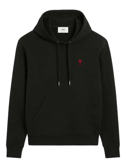 Felpa Nera con Cappuccio e Cuore Ami Paris