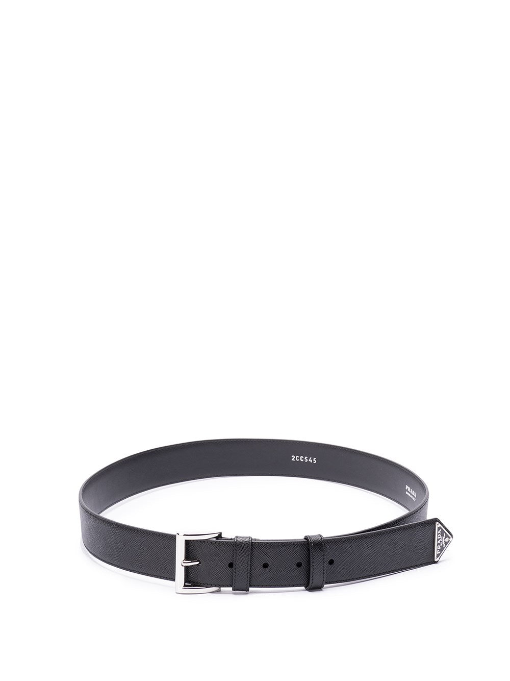 CINTURA NERA IN PELLE CON PLACCHETTA LOGO PRADA
