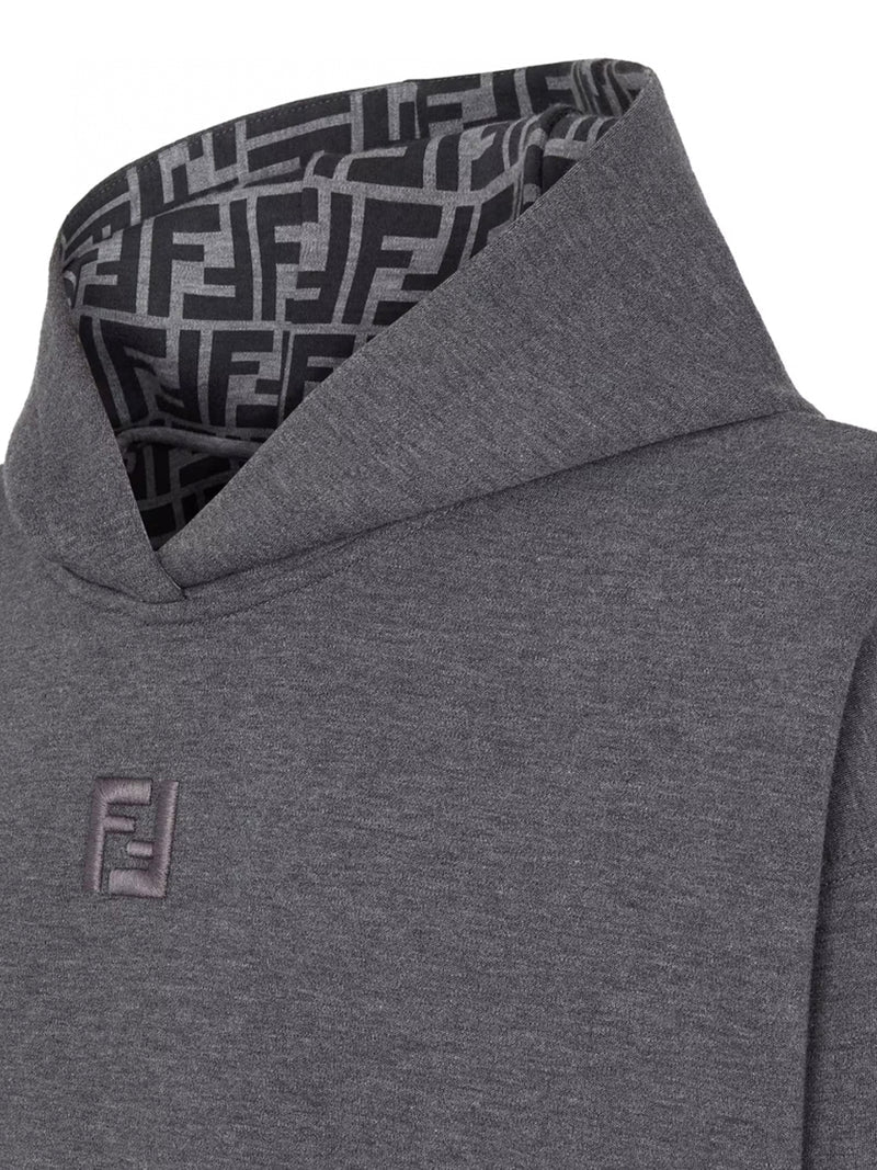 Felpa Grigia con Cappuccio Logo FF Fendi