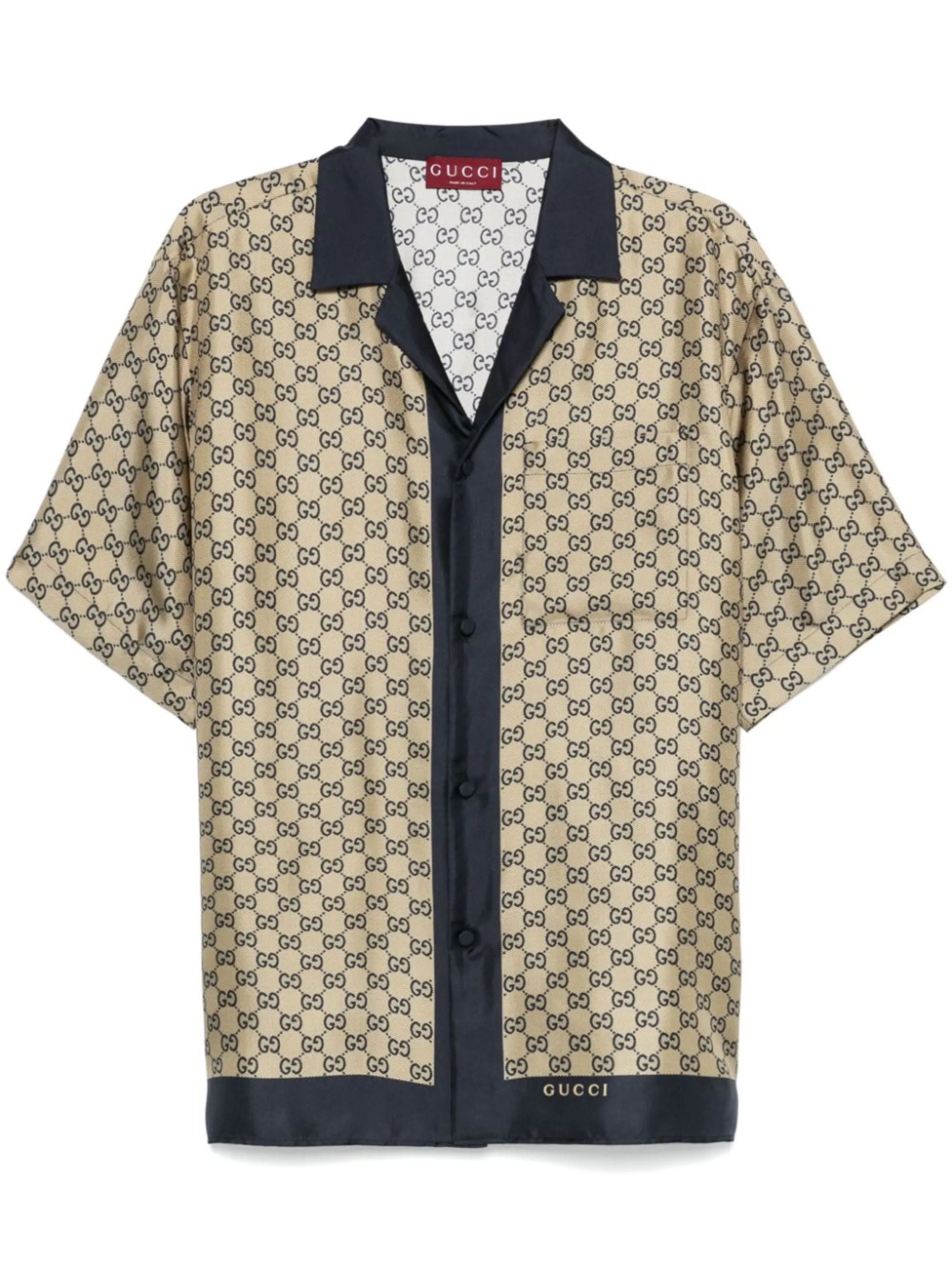 Camicia Beige e Blu con Logo Gucci