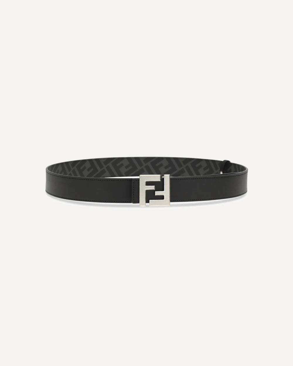 Cintura Nera Reversibile Logo FF Fibbia Argento Fendi