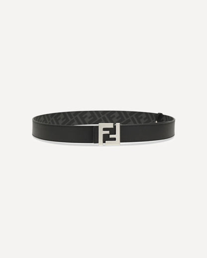 Cintura Nera Reversibile Logo FF Fibbia Argento Fendi