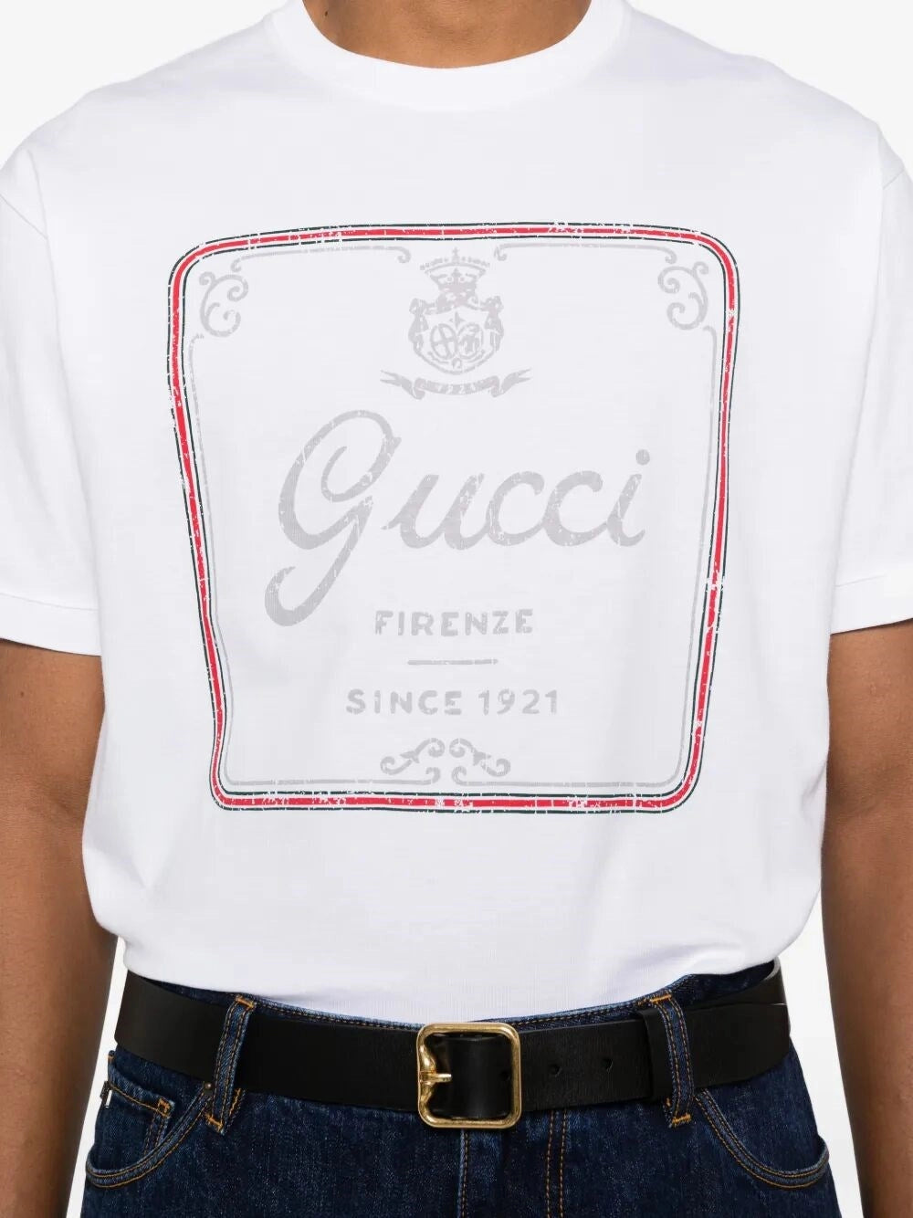 T-Shirt Bianca Scritta Corsivo Gucci Firenze