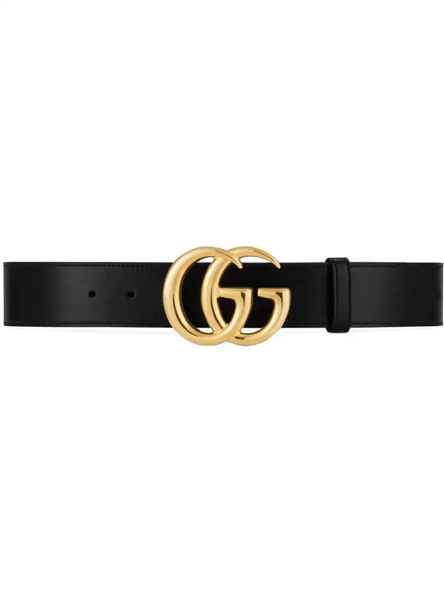 Cintura in Pelle Nera Logo GG Oro Gucci