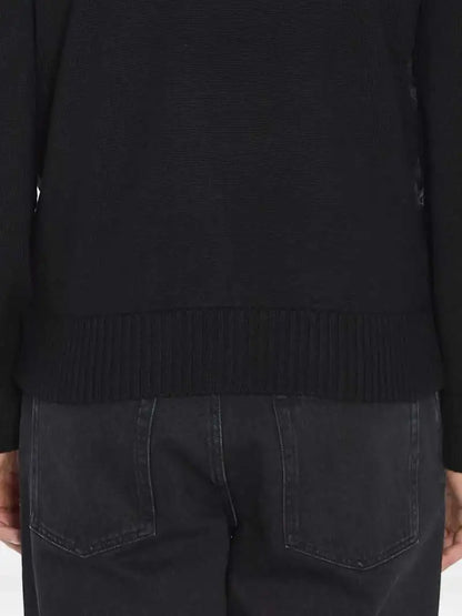 Giubbino Nero Tricot in Tessuto Tecnico e Lana Logo Manica Moncler