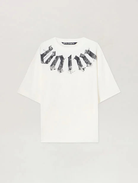 T-Shirt Bianca Scritta Logo Grande Collo Palm Angels