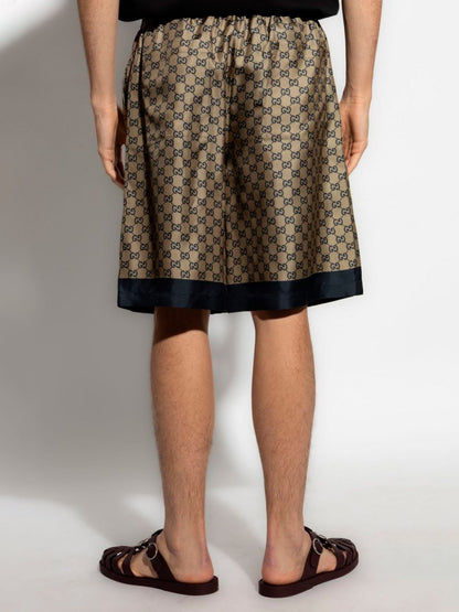 Shorts Beige e Blu Logo GG All Over Gucci