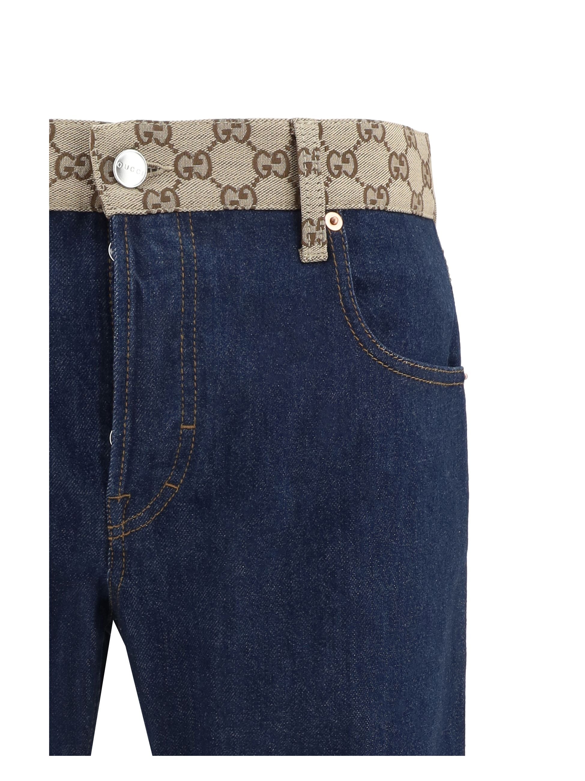 Jeans Blu Denim con Bustino Logo All Over Gucci