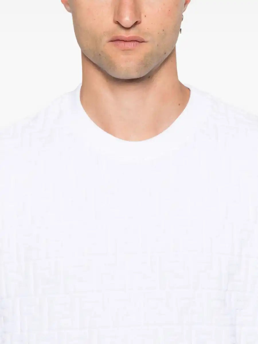 T-Shirt Bianca in Spugna Logo All Over Fendi