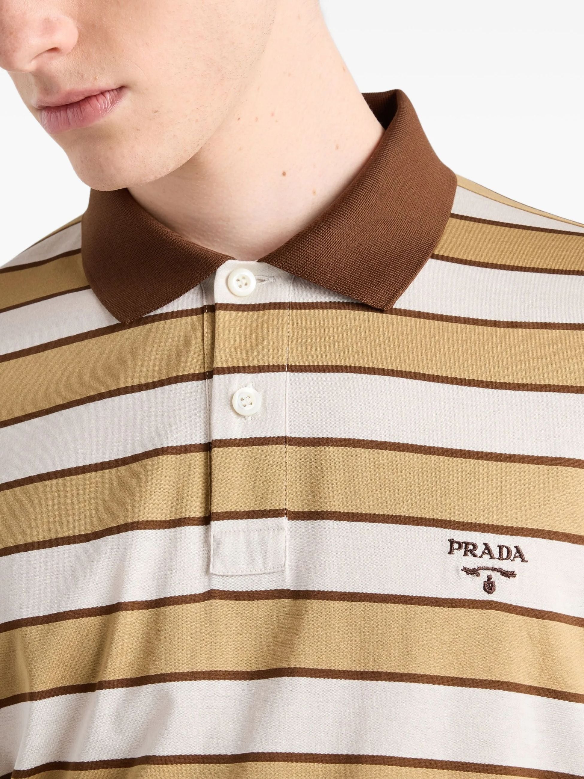 Polo A Strisce Bianca e Beige Prada