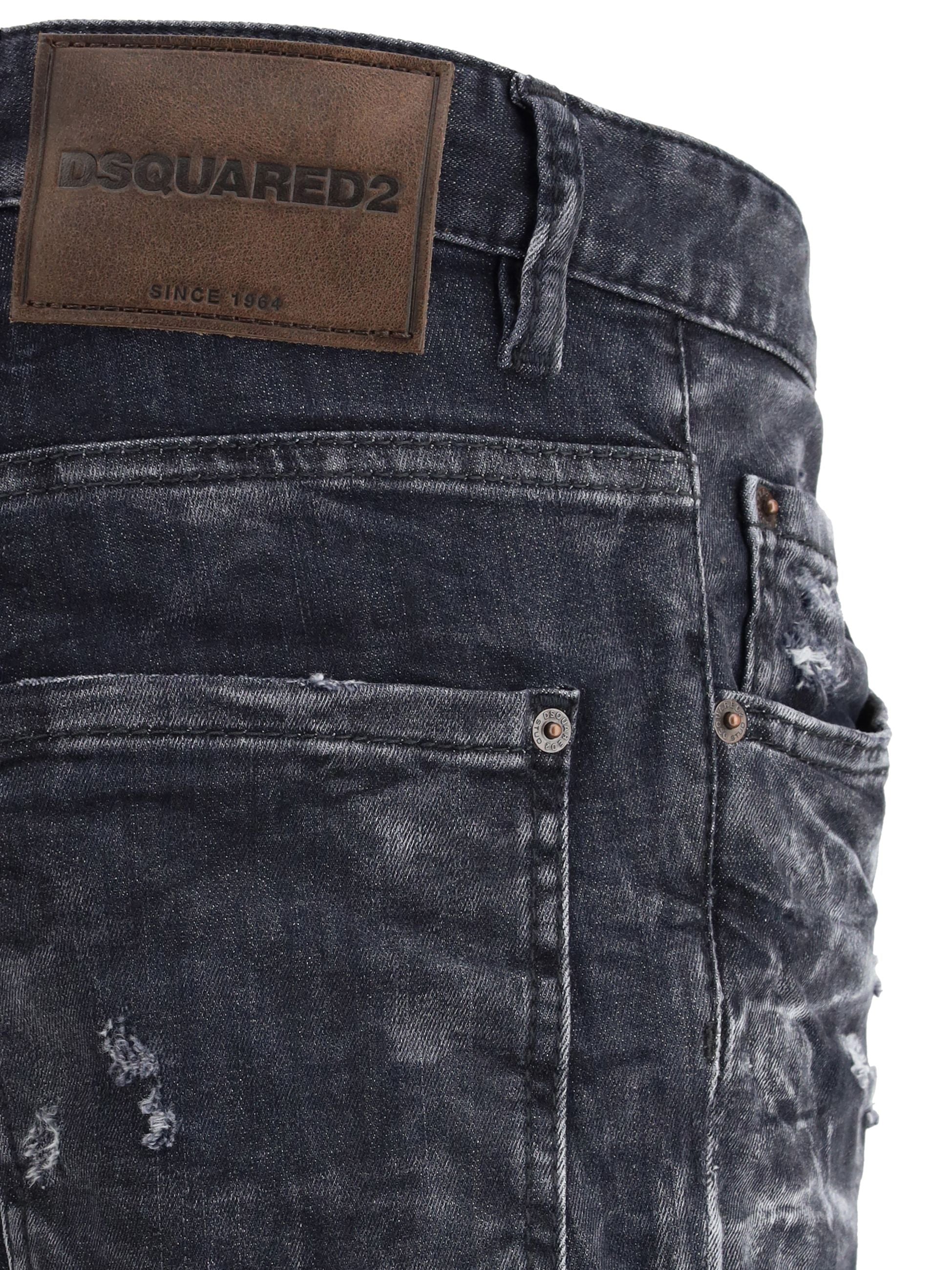 Jeans Nero In Denim Stracciato Skater Dsquared