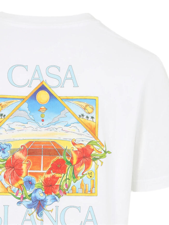T-Shirt Bianca Stampa Retro Tennis Marrakech Casablanca