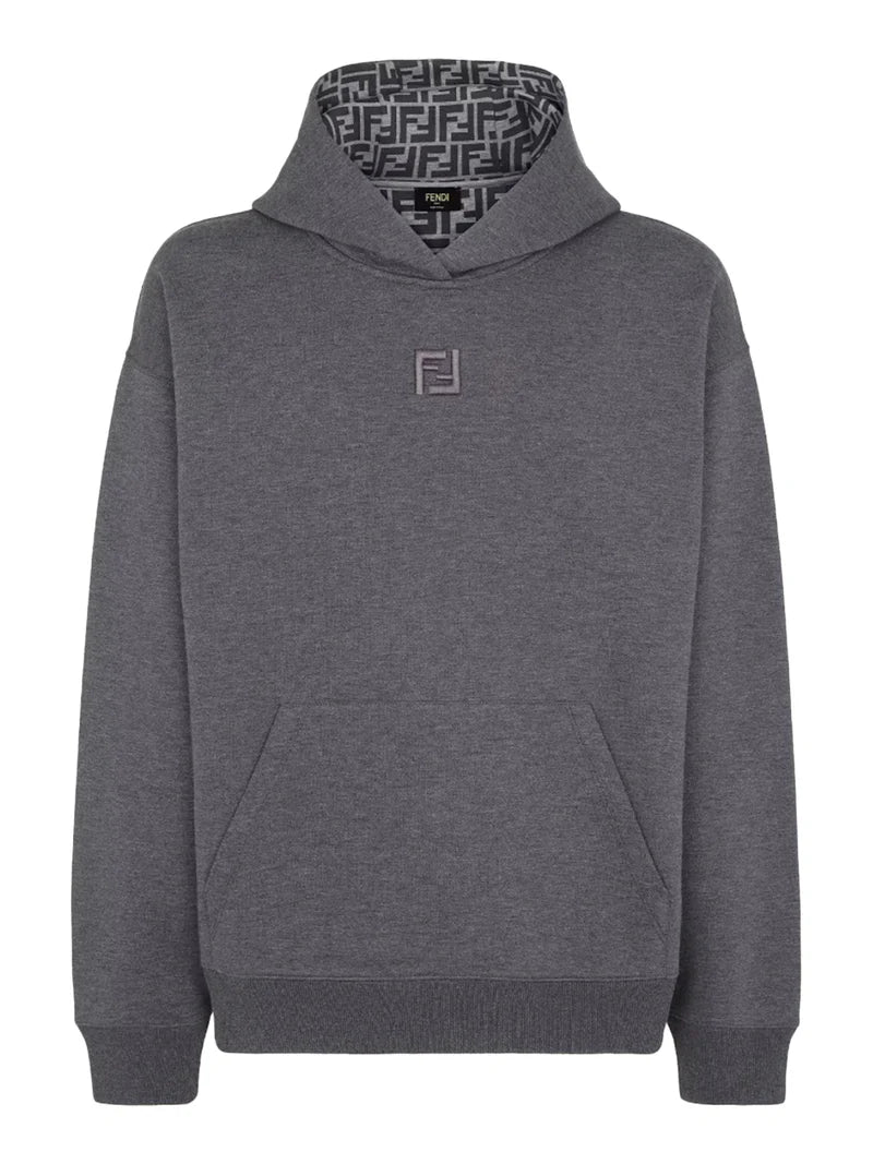 Felpa Grigia con Cappuccio Logo FF Fendi
