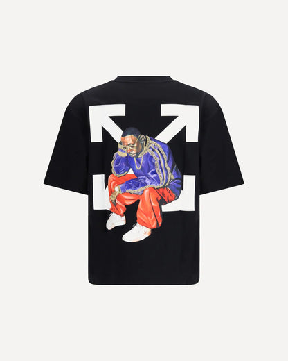 T-Shirt Nera Stampa Retro Arrow Man Off-White