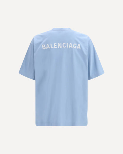 T-Shirt Azzurra Logo Scritta Retro Balenciaga