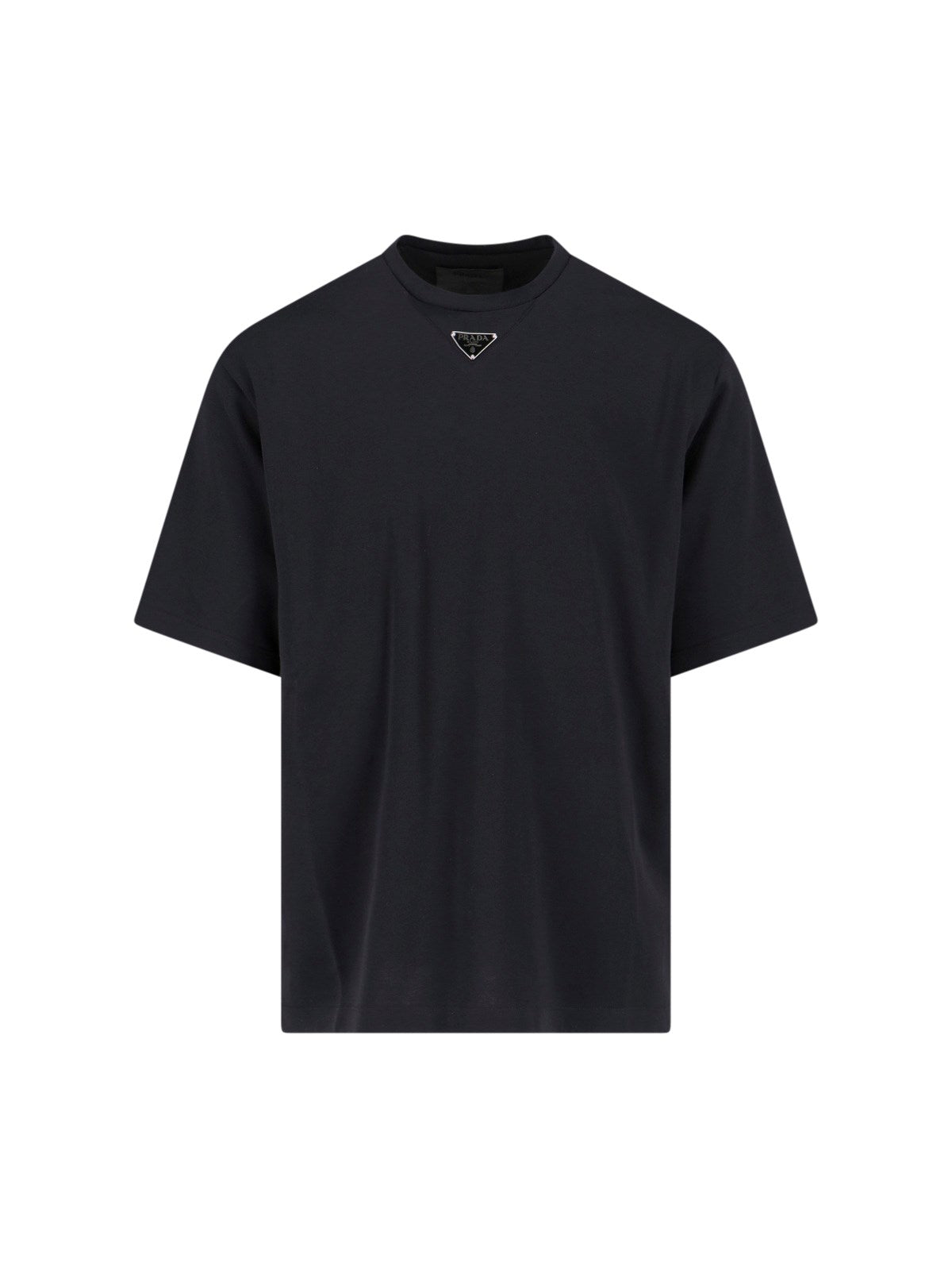 T-Shirt  Nera Girocollo Placchetta Prada
