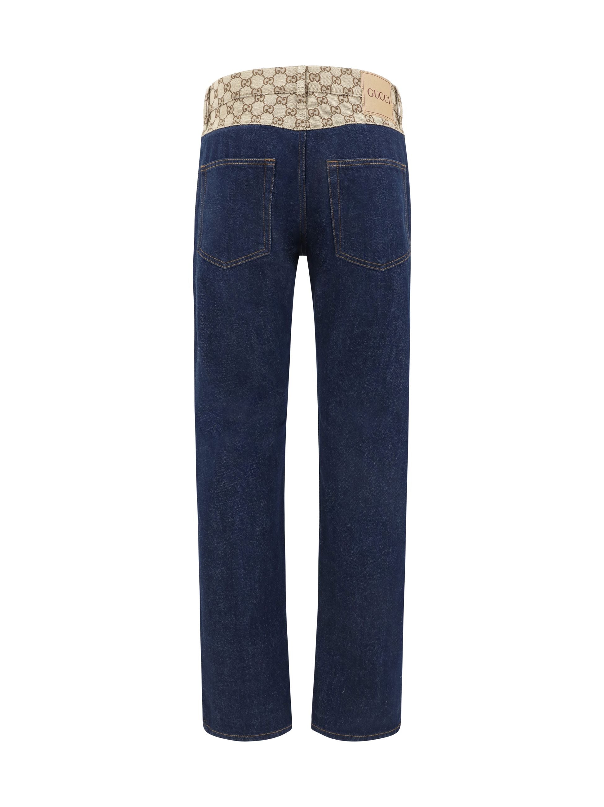 Jeans Blu Denim con Bustino Logo All Over Gucci