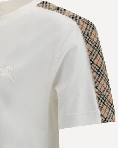 T-Shirt Bianca Strisce Spalla Logo Check Burberry