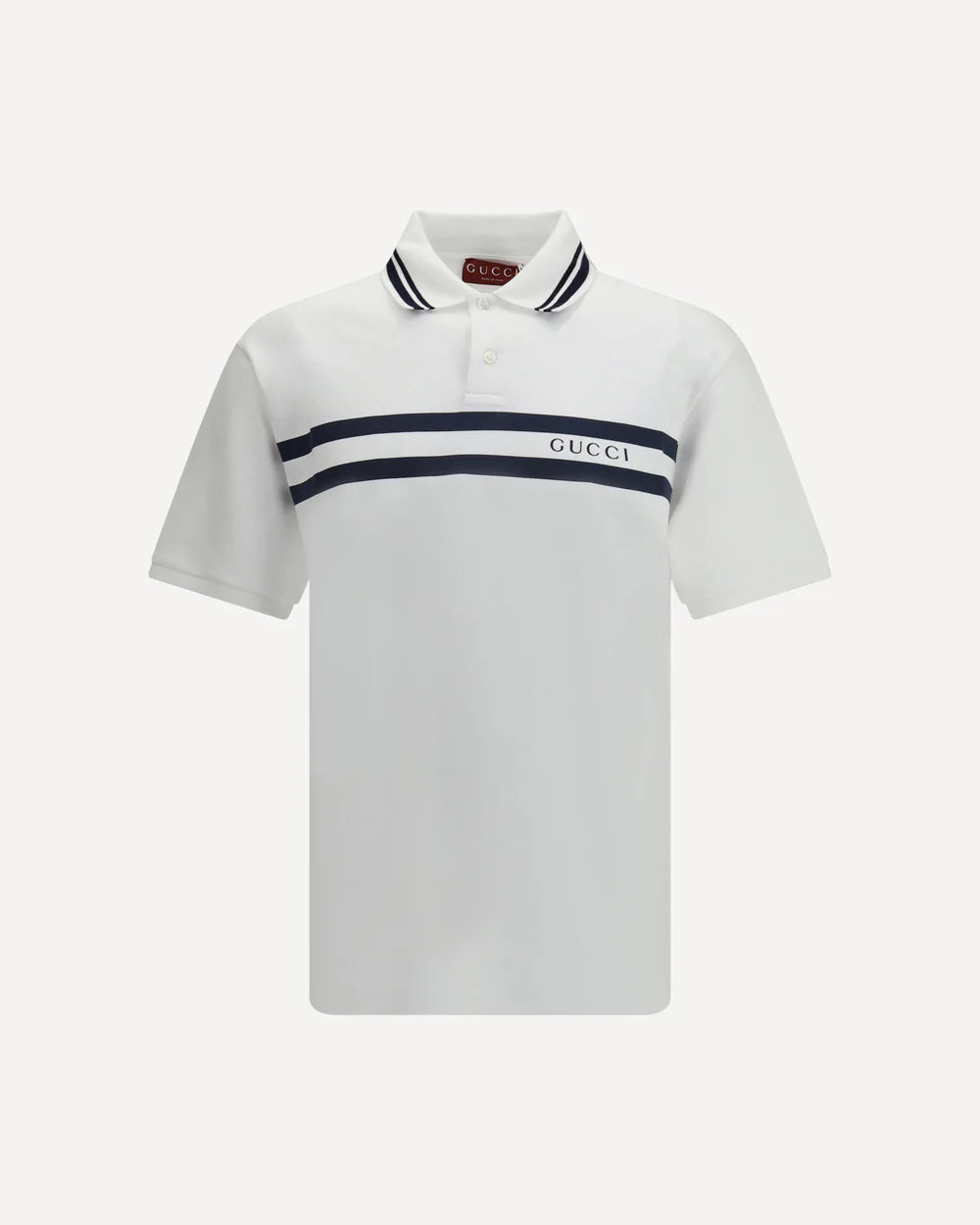Polo Bianca Strisce e Scritta Logo Gucci