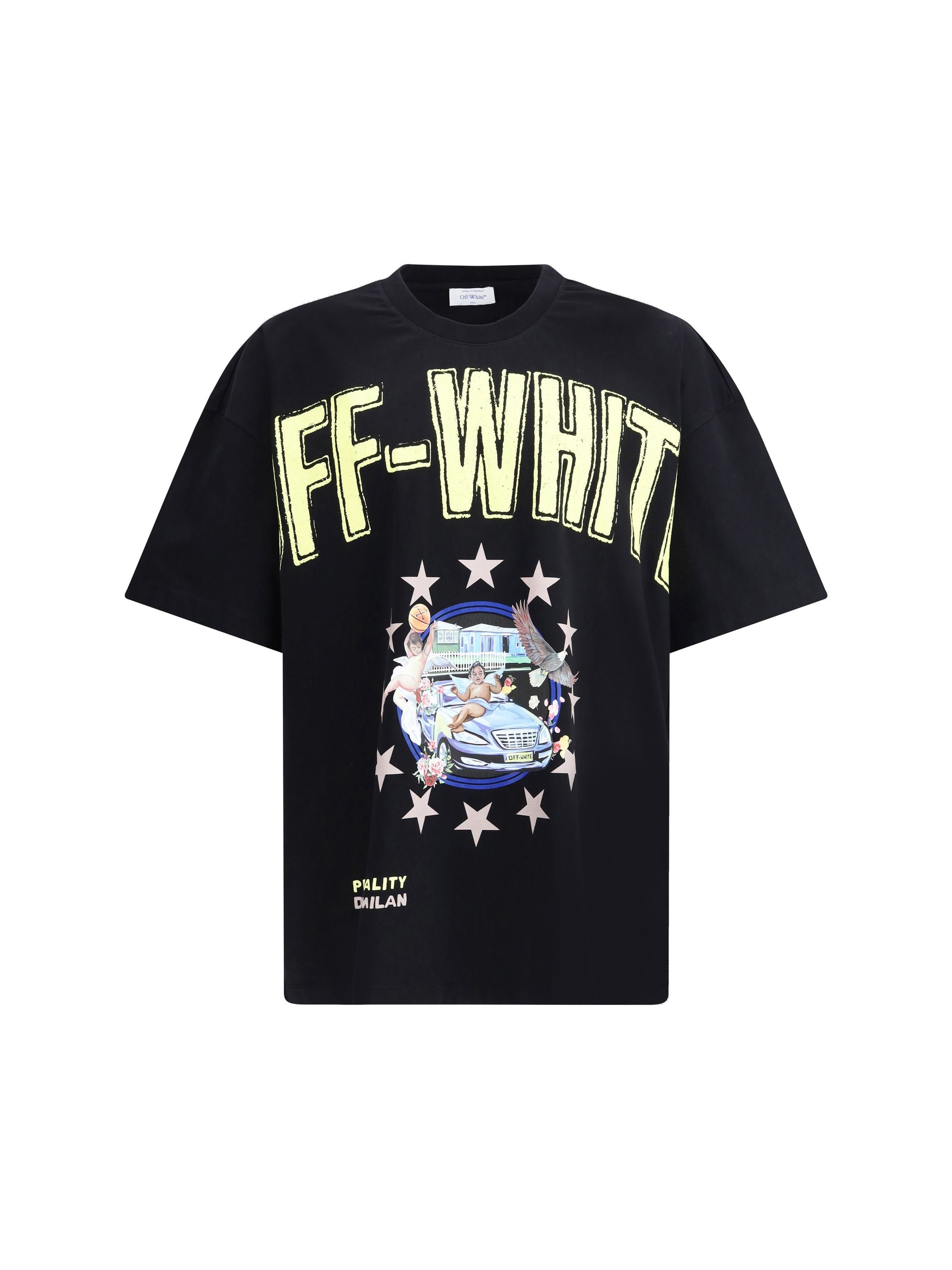 T-Shirt Nera Stampa Fronte Fresco Star Off-White