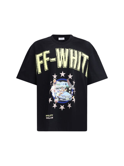T-Shirt Nera Stampa Fronte Fresco Star Off-White