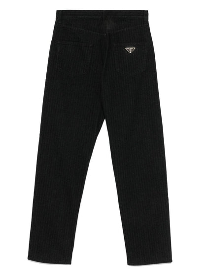 Jeans Nero 5 Tasche Righe e Placchetta Prada