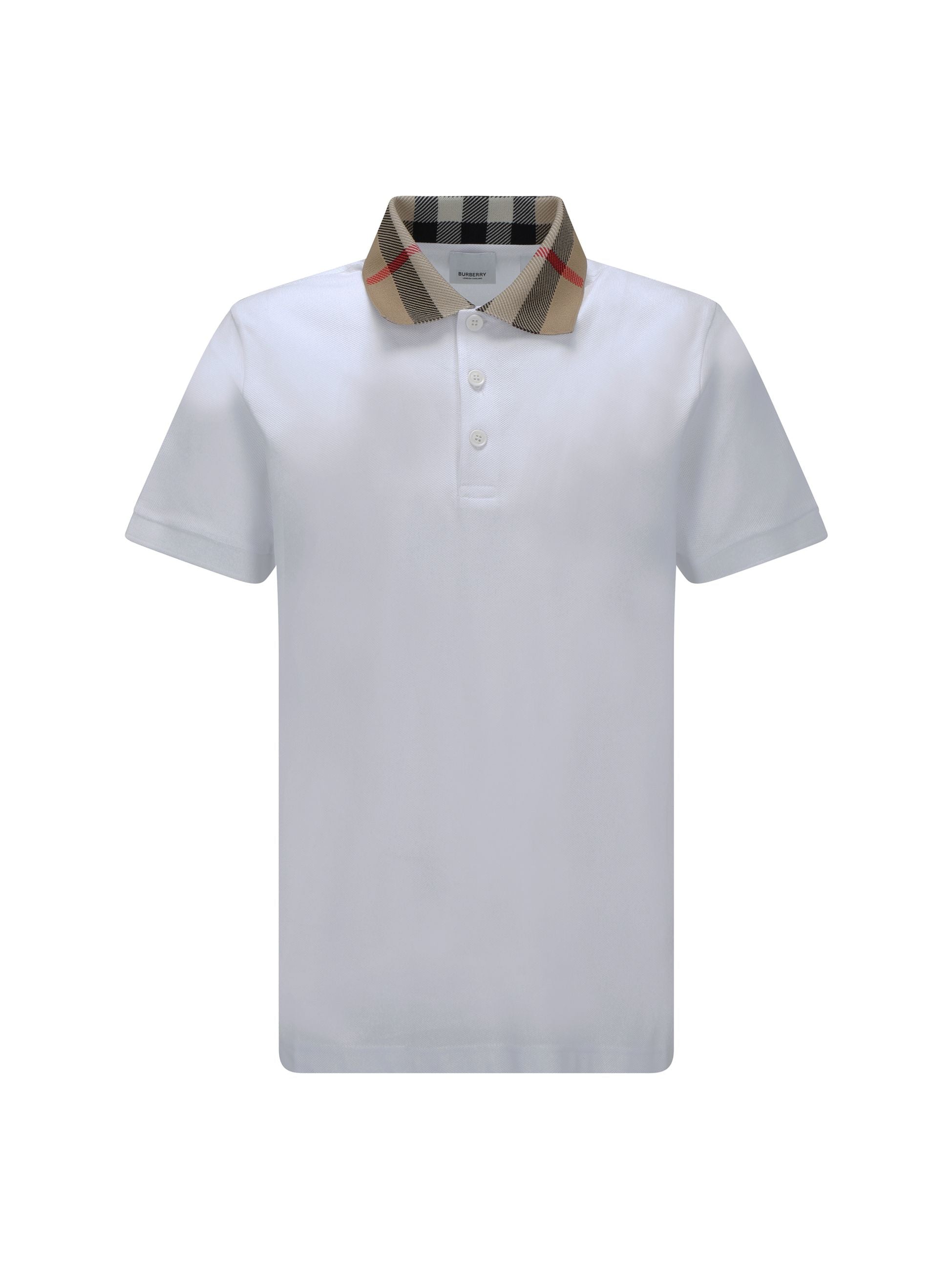 Polo Bianca Logo Colletto Check Burberry