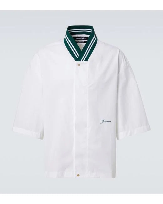 Camicia Bianca Mezze Maniche Con Collo a Contrasto Verde Jacquemus