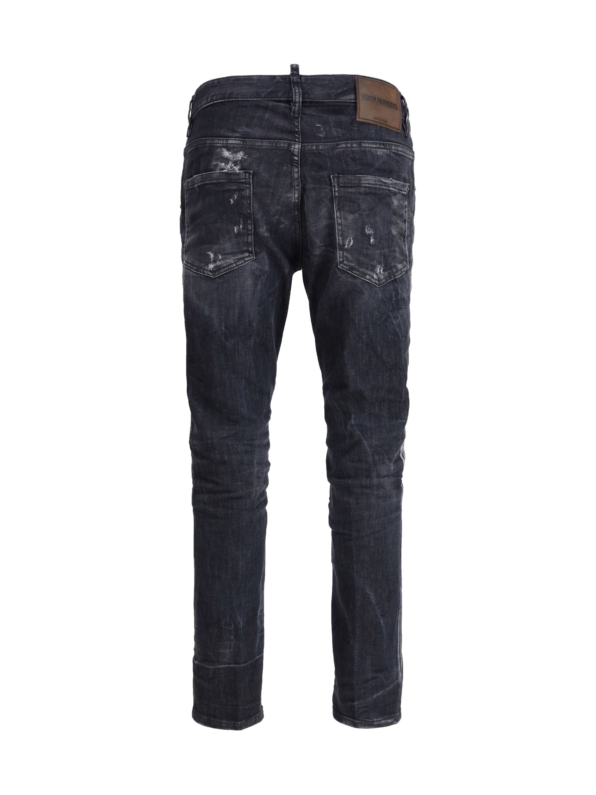 Jeans Nero In Denim Stracciato Skater Dsquared