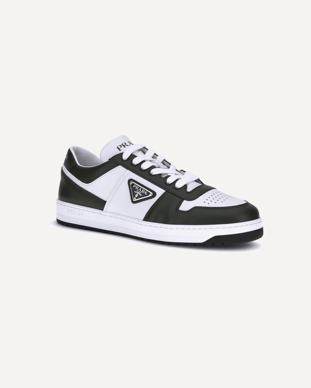 Sneakers Downtown Bianca e Militare con Placchetta Metallica Prada