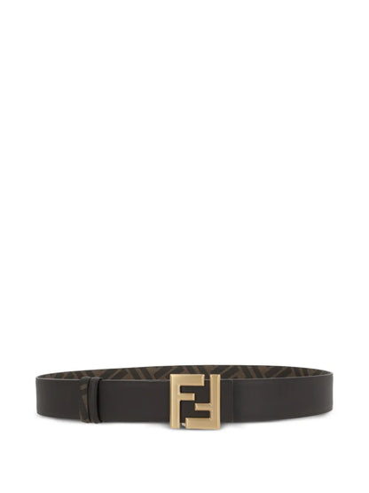 Cintura Marrone Zucca Reversibile Logo Oro Fendi