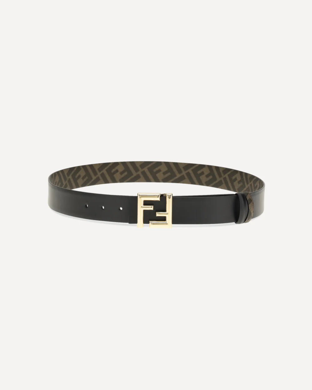Cintura Marrone Reversibile in Pelle Logo FF Fibbia Oro Fendi