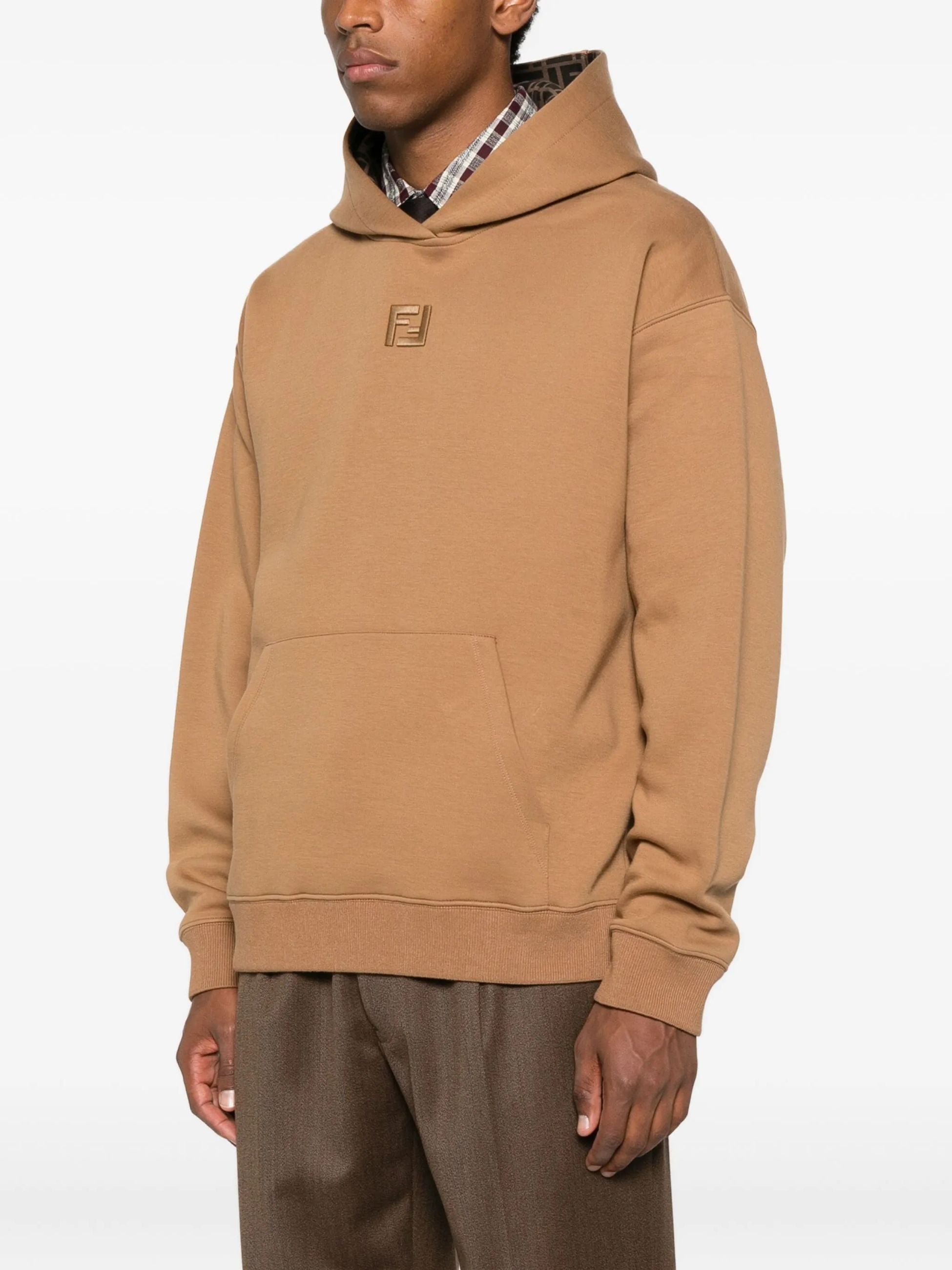 Felpa Beige con Cappuccio Logo FF Classic Fendi
