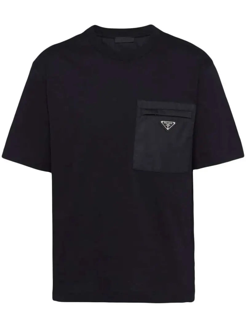 T-Shirt Nera Taschino Nylon Placchetta Prada
