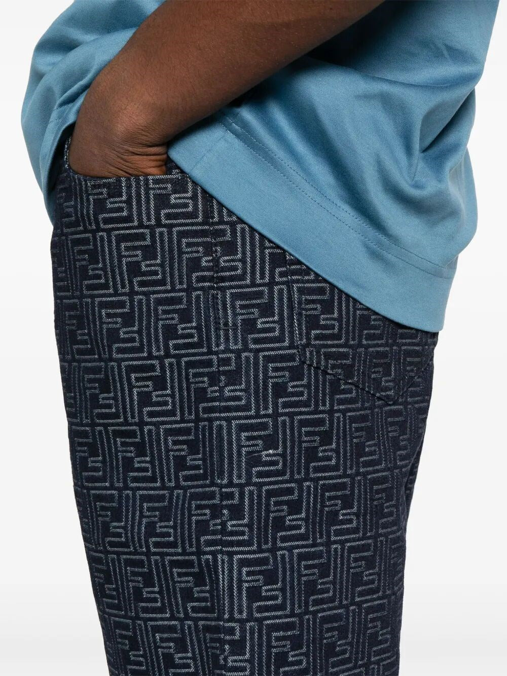 Shorts in Denim Logo All Over FF Fendi