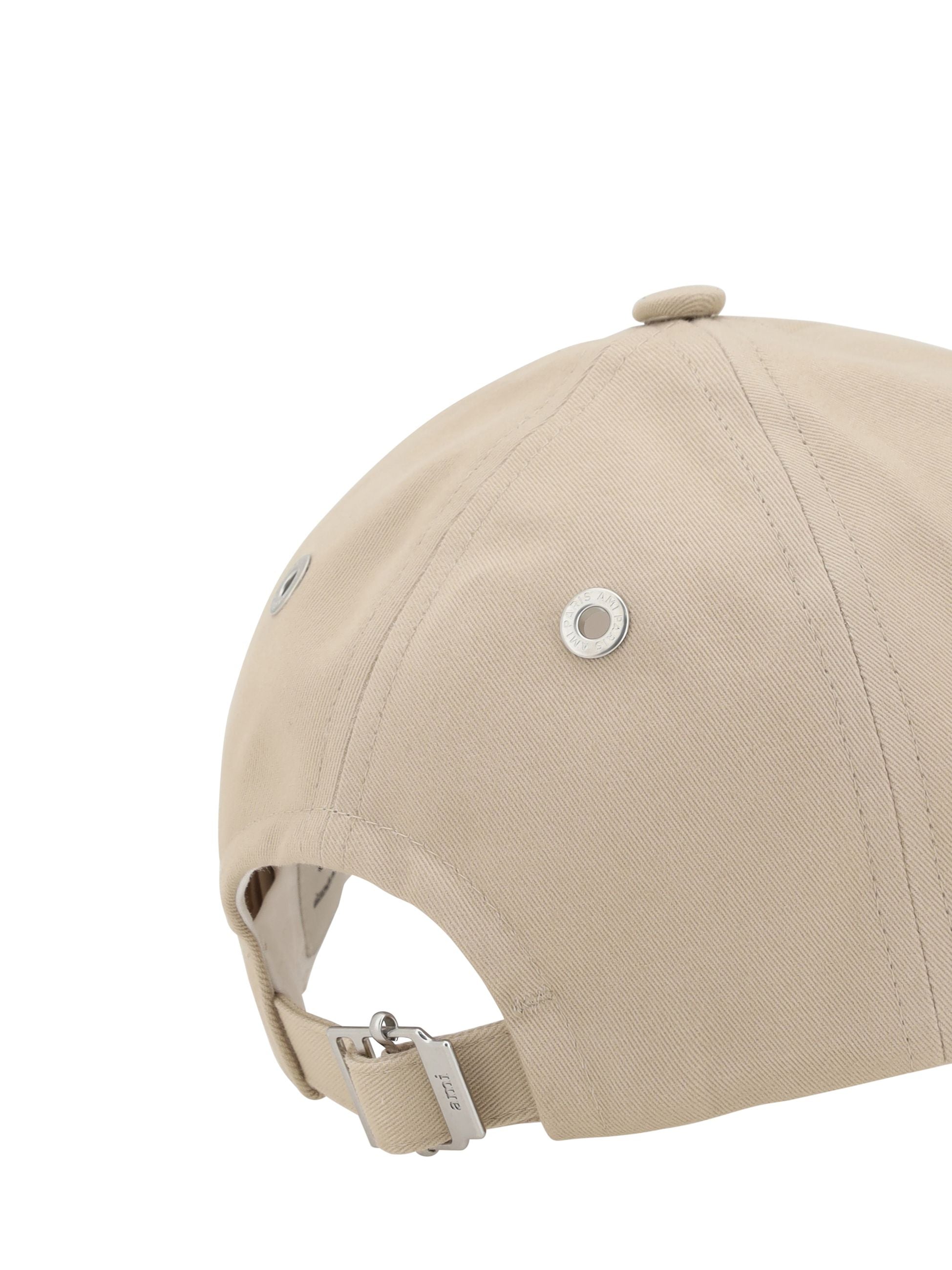 Cappello con Visiera Beige e Logo Ami Paris