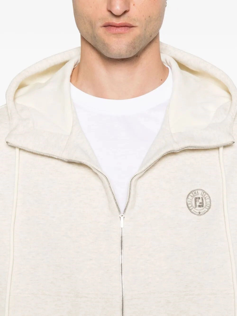 Cardigan Bianco con Cappuccio Logo Fendi