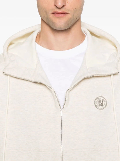 Cardigan Bianco con Cappuccio Logo Fendi