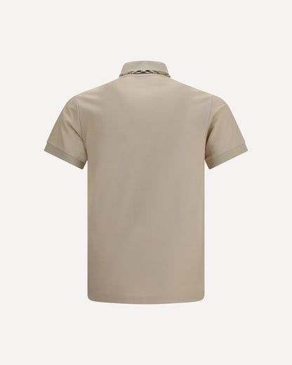 Polo in Piqué Beige Collo Dettaglio Check Burberry