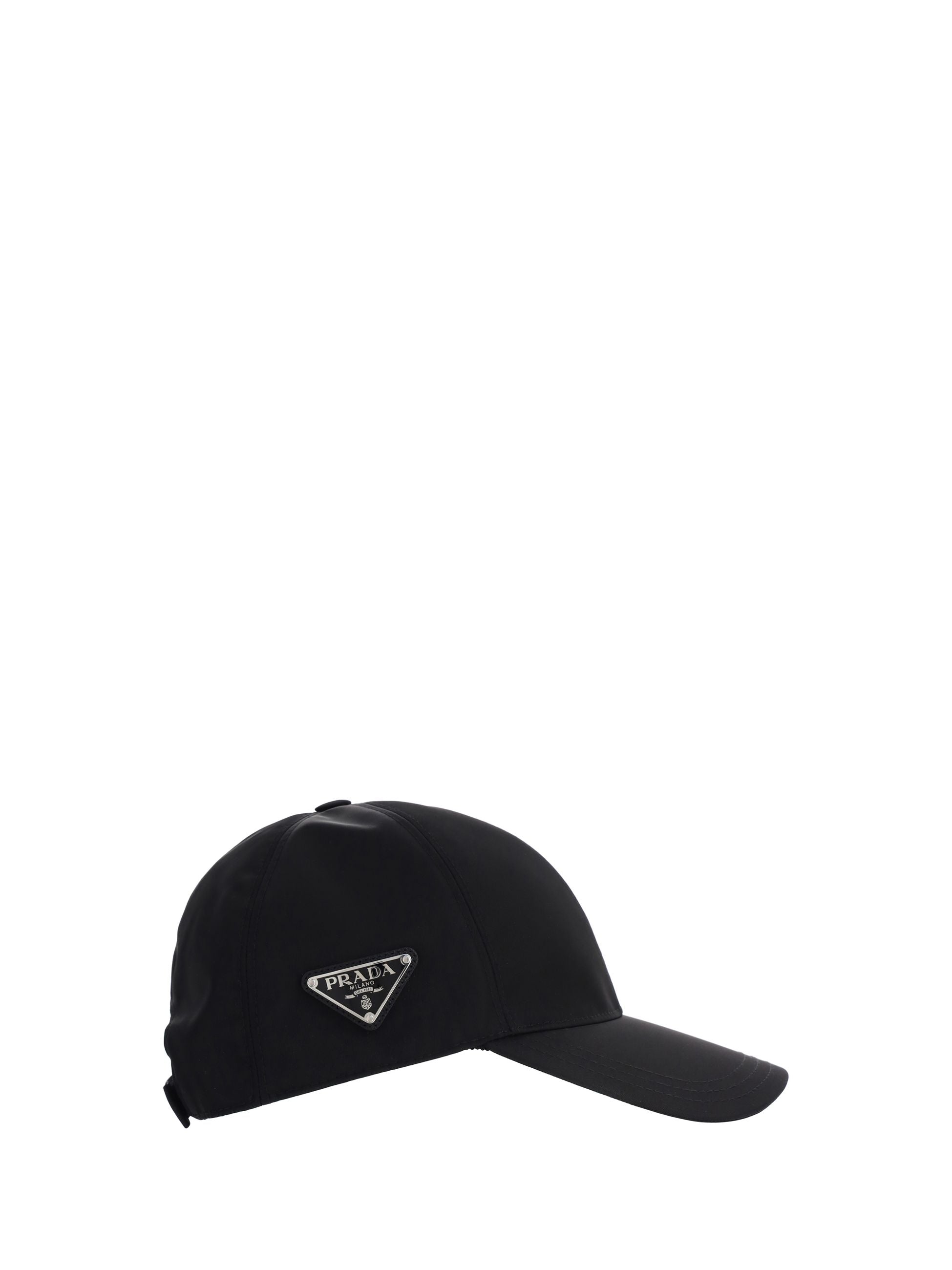 Cappello Nero in Nylon con Placchetta Laterale Logo Prada