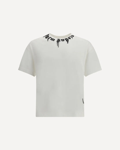 T-Shirt Bianca Scritta Collo Palm Angels