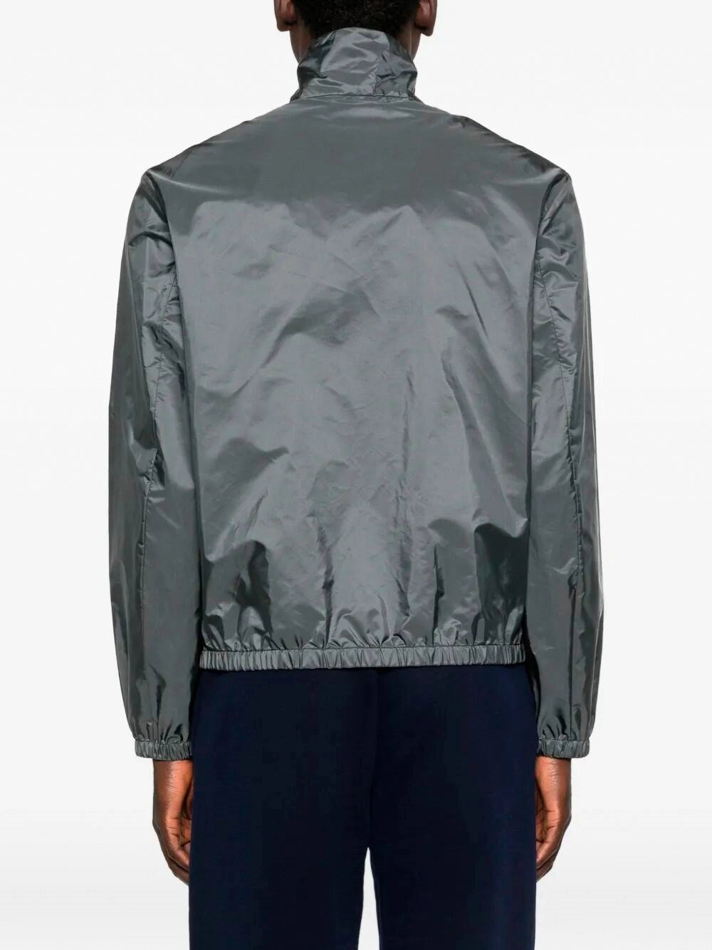 Giubbino Grigio Acciaio in Nylon Placchetta Logo Prada