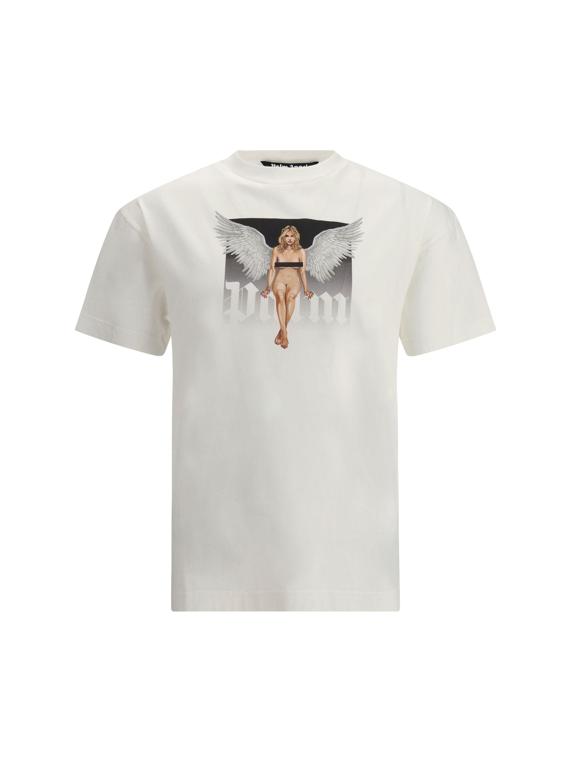 T-Shirt Bianca con Stampa Frontale Angelo Palm Angels