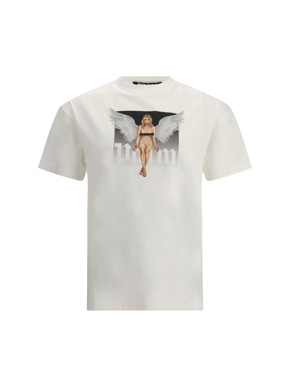 T-Shirt Bianca con Stampa Frontale Angelo Palm Angels