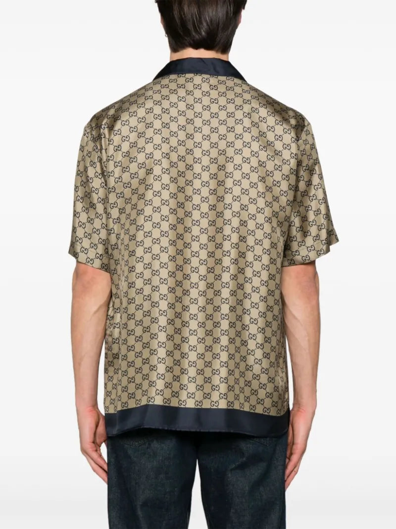 Camicia Beige e Blu con Logo Gucci