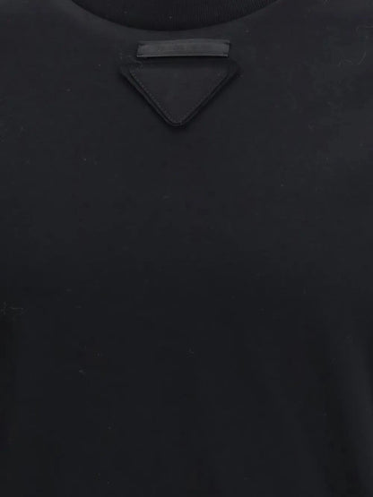 T-Shirt Nera Logo Petto Prada