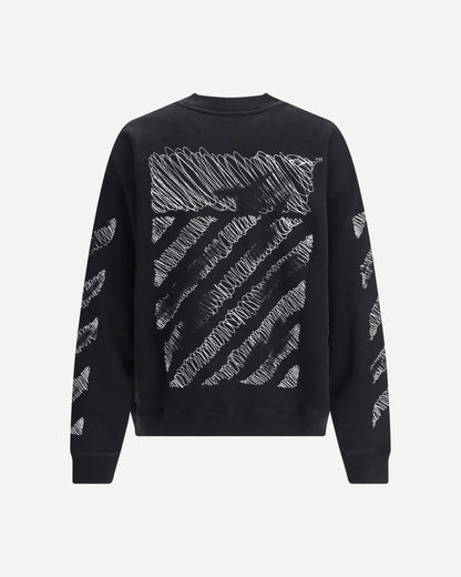 Felpa Nera Girocollo Diag Scribble Stampa Retro Off-White