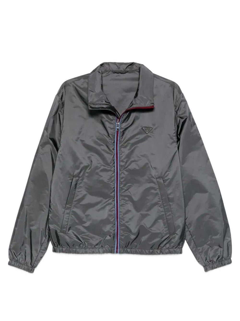 Giubbino Grigio Acciaio in Nylon Placchetta Logo Prada