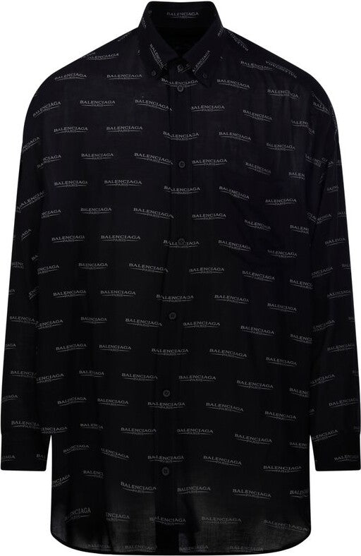 Camicia Nera Logo All Over Balenciaga