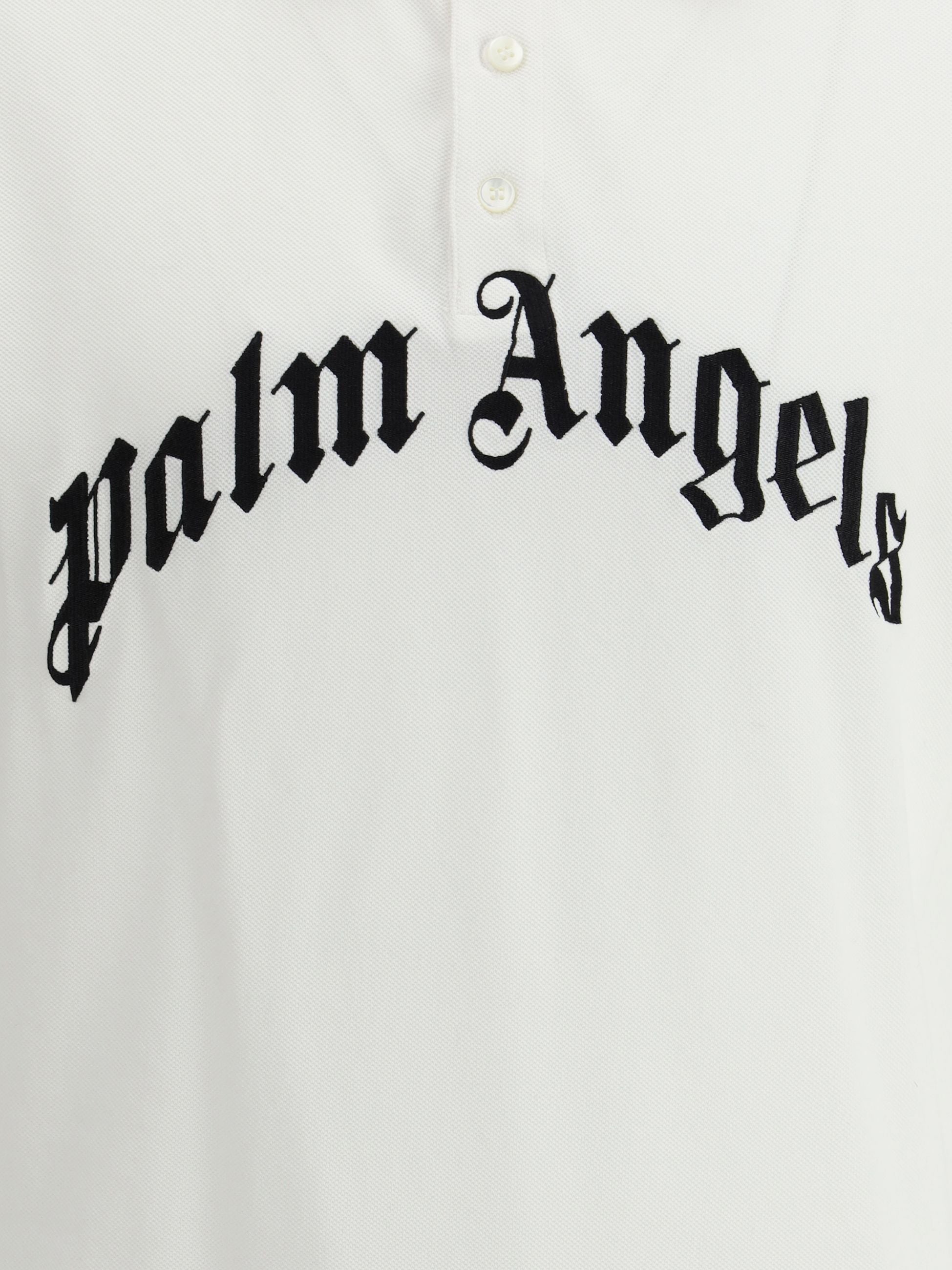 Polo Bianca Con Scritta Frontale Logo Palm Angels